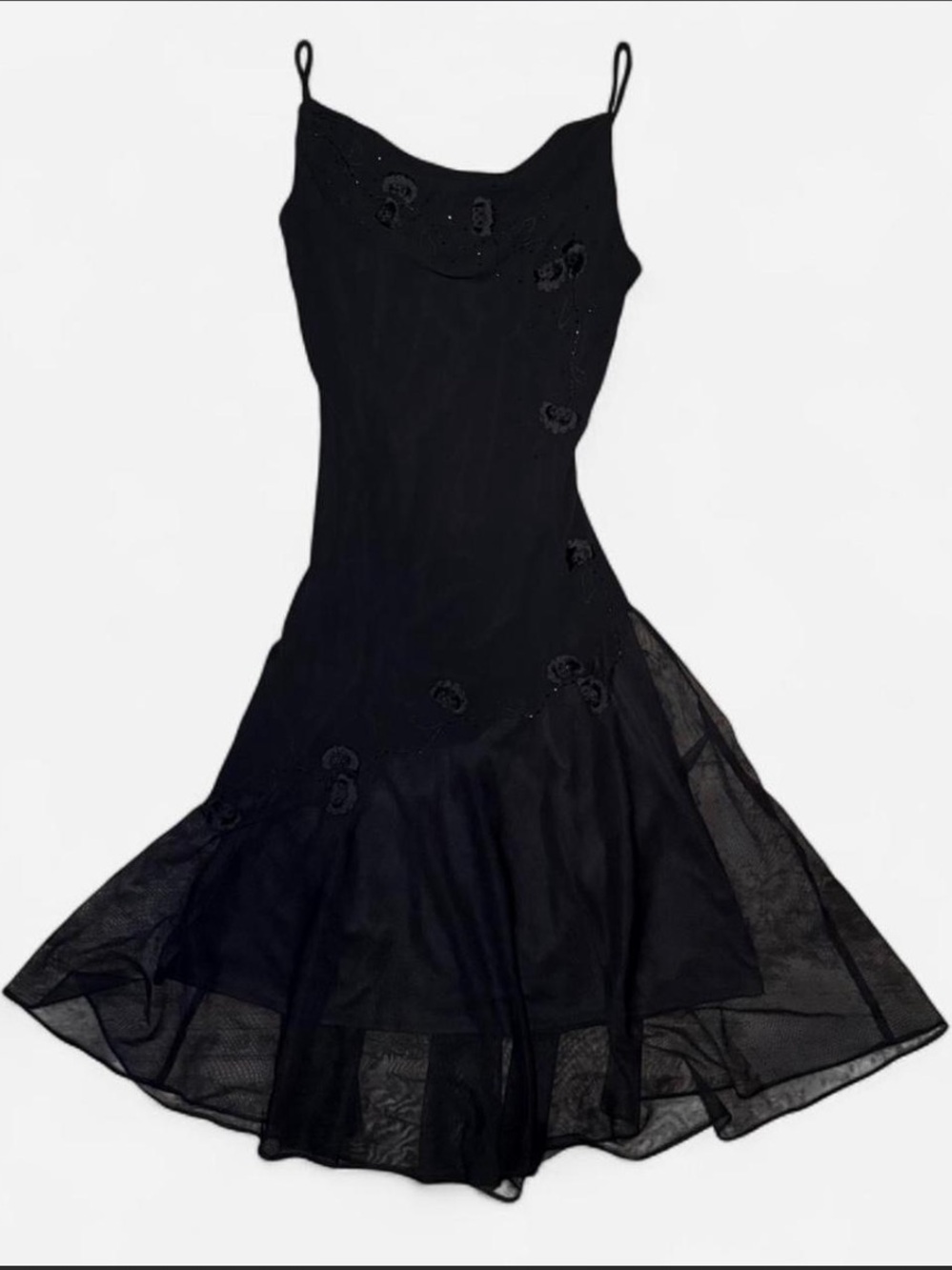 Vintage 90s Little Black Dress Embroidered Beaded